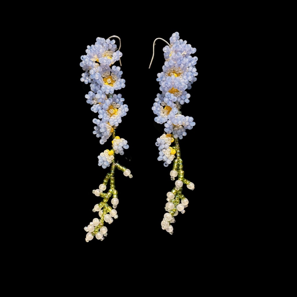 BOHO Seeds Beaded Earrings (Forgot Me Not Flowers Handmade)